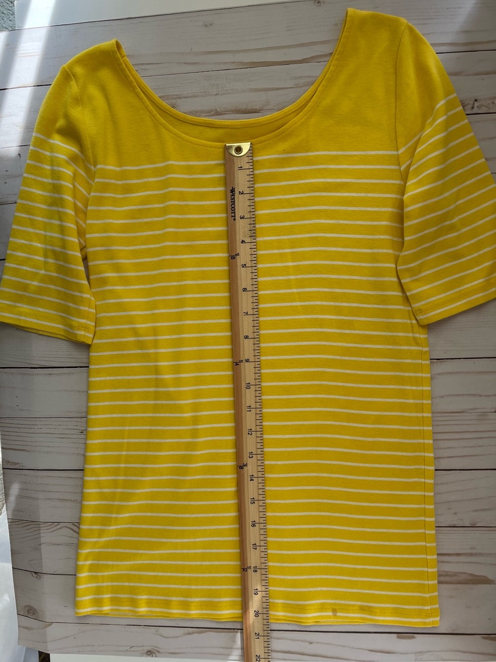 Ann Taylor Yellow & White Striped Scoop Neck Top - Picture 7 of 9
